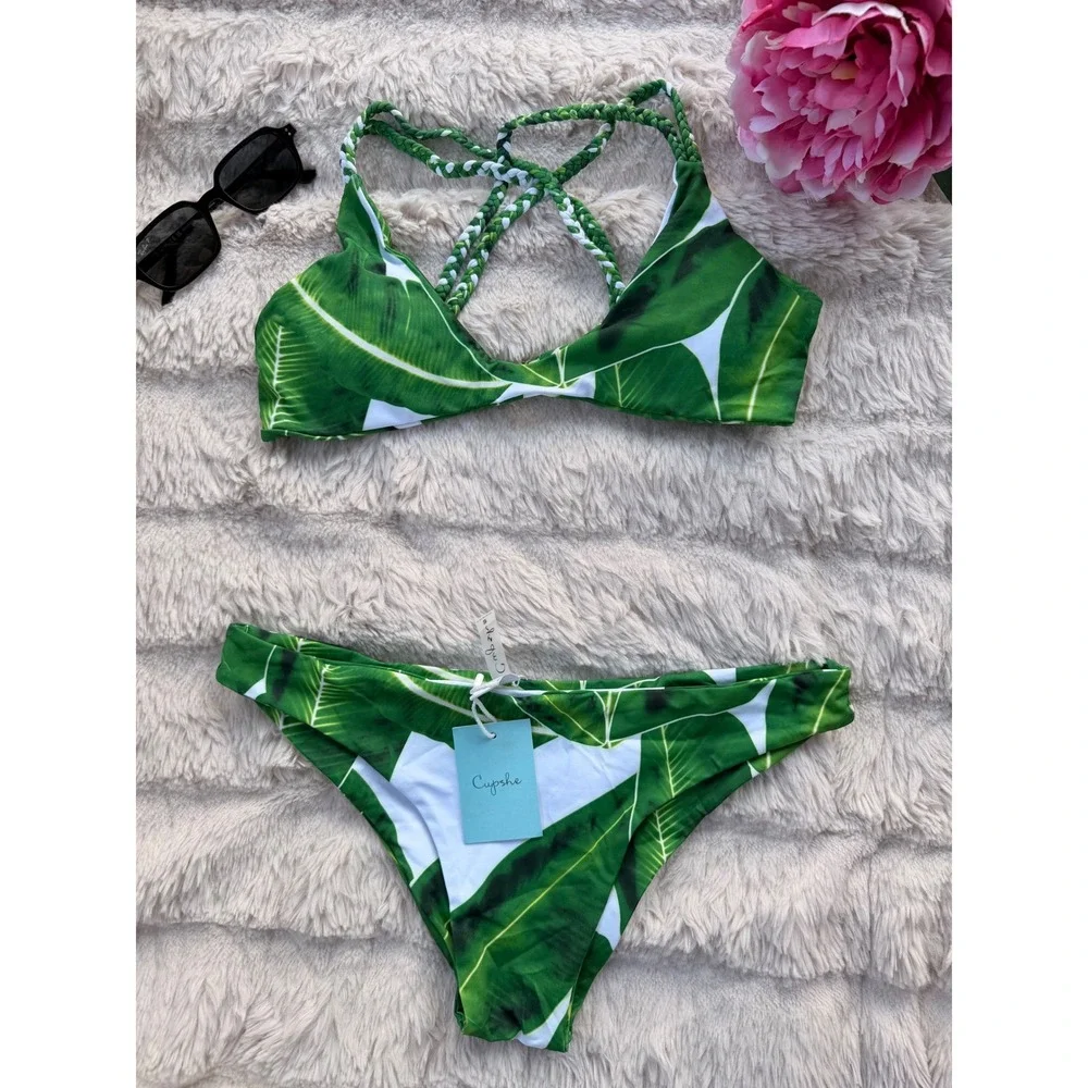 CUPSHE Green Tropical Leaf‎ Bikini Set | NWT - SIZE S